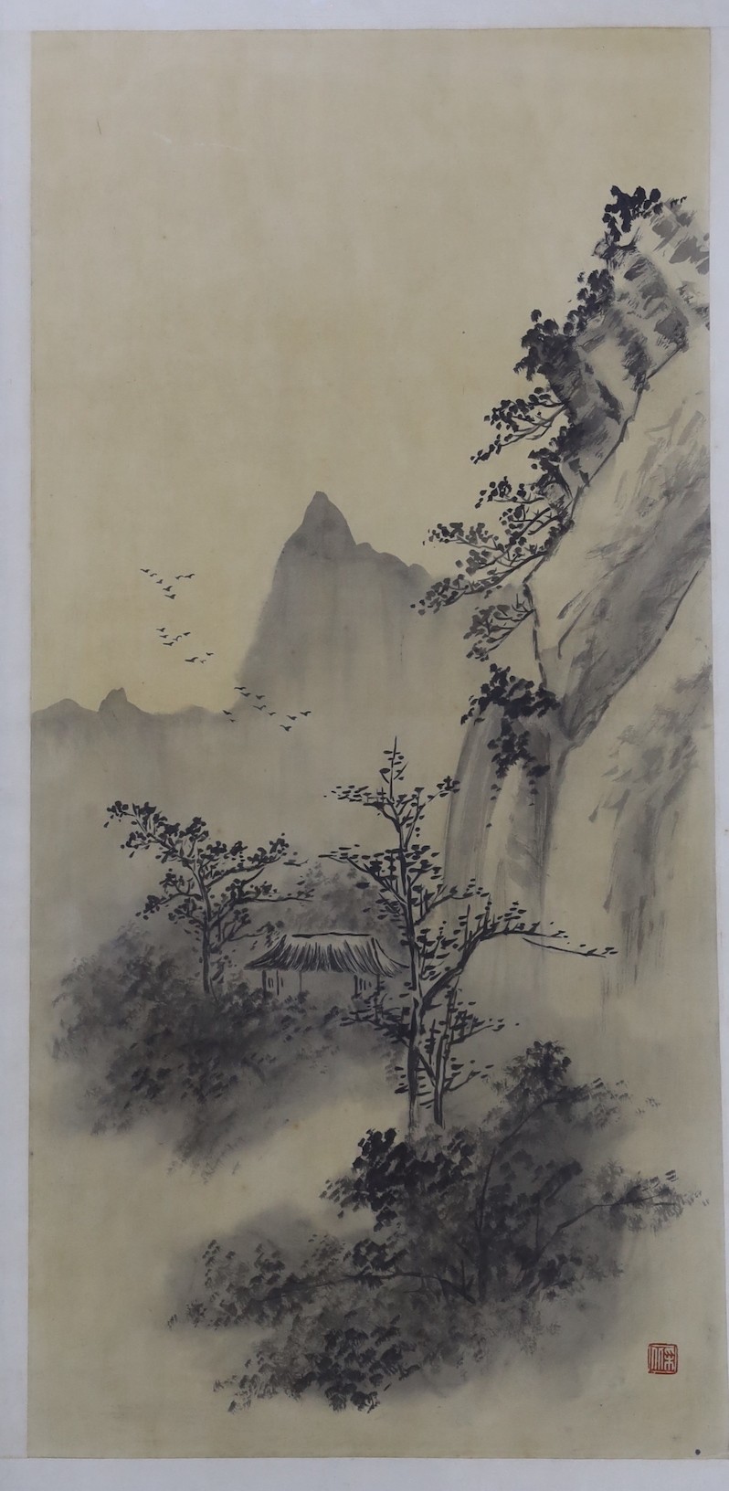 A Chinese fan leaf painting on silk and a similar painting on silk, largest 65x33cm